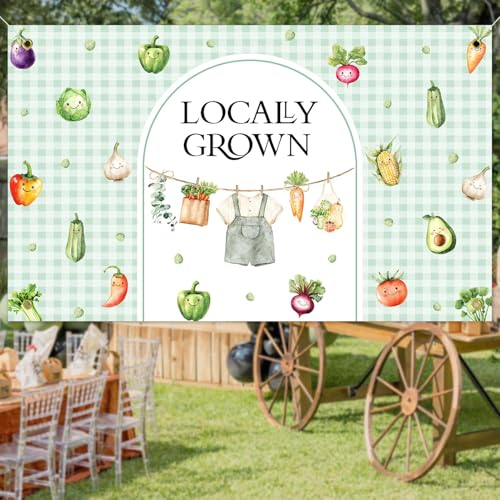 Locally Grown Baby Shower Decorations Backdrop Banner, Large Size 3Ft x 5Ft Farmers Market Baby Shower Photo Backdrop