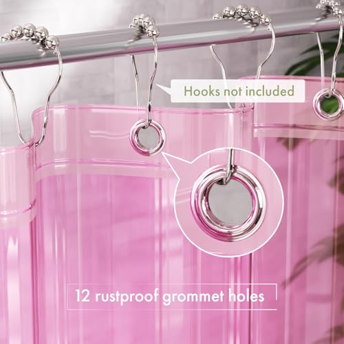 Image of AmazerBath 72x78 Long Shower Curtain Liner, Clear Pink Plastic Shower Liner, Waterproof PEVA Shower Liners, Cute Lightweight Shower Curtains for Bathroom with 3 Magnets & 12 Rustproof Grommets