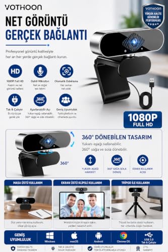 Kamera, WebCam Orjınal 1080p HD Konferans Dahili Mikrofon Görüntülü Sohbet Yayın Kamerası HD Video AE-104