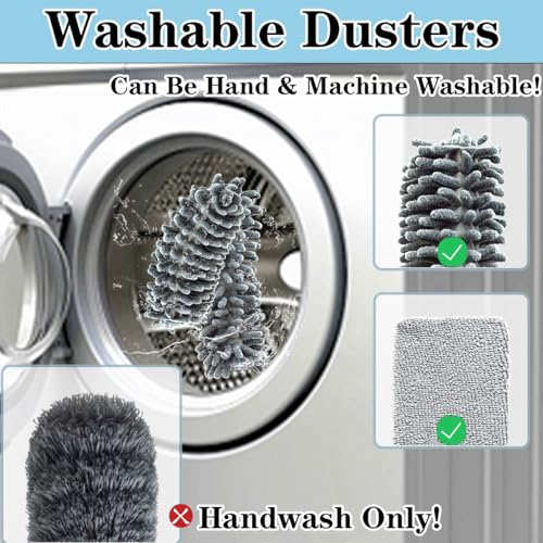 Image of 4 Pcs Dusters for Cleaning, 2-9 Ft Duster with Extension Pole, Cobweb Duster with Extension Pole, Duster for Cleaning High Ceilings, Fans, Furniture, Spider Webs(Grey)