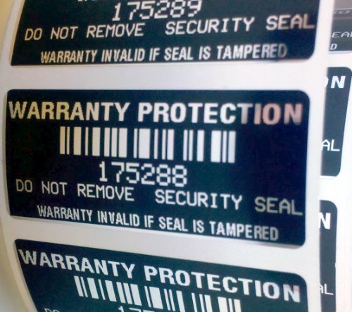 100 Black High Security Tamper Evident Warranty Void Labels/Stickers w/ Unique Sequential Serial Numbering and Bar Code