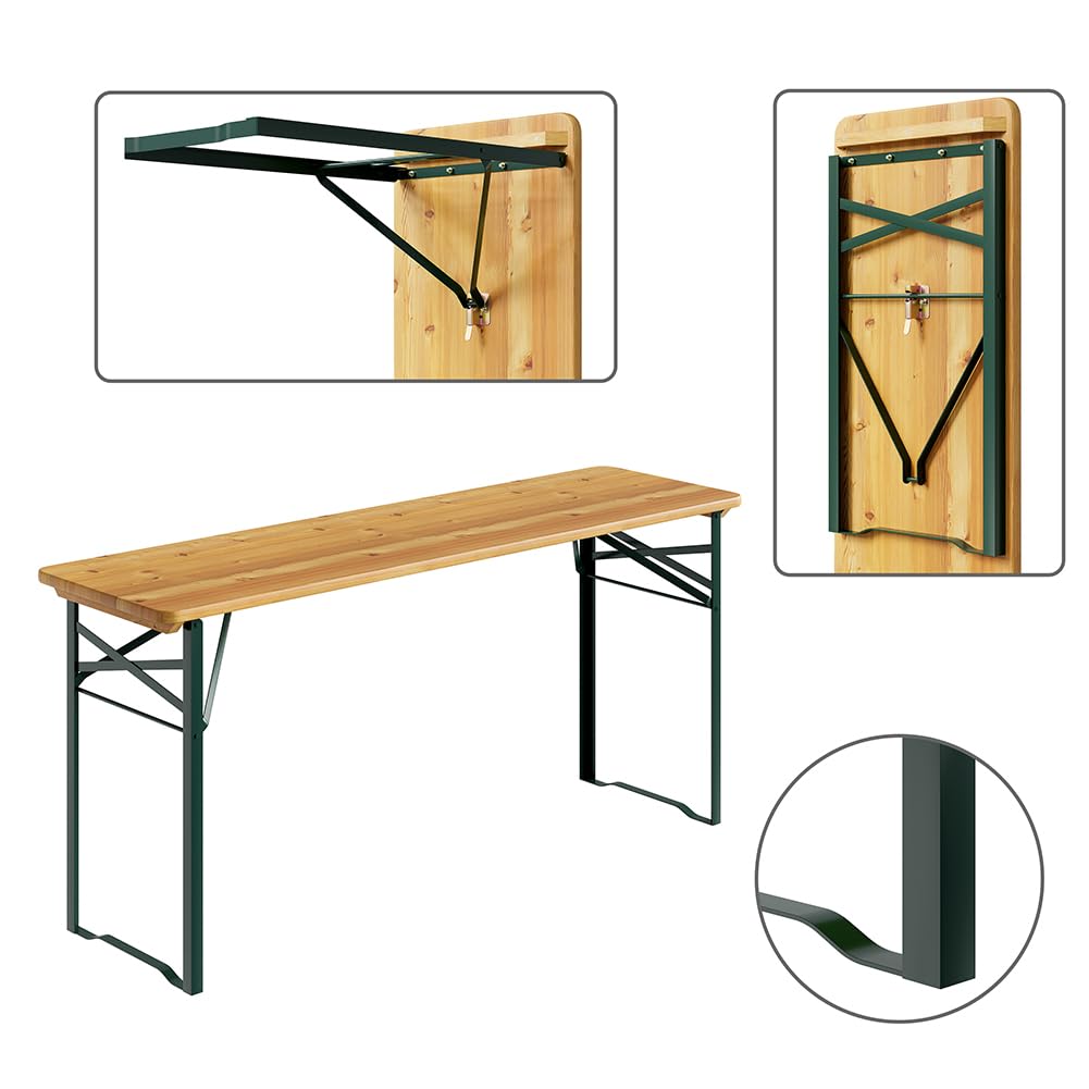BAKAJI Set 3 Pezzi Birreria con Tavolo Pieghevole e Panche da Esterno, Struttura in Acciaio Comoda, Seduta Ergonomica e Resistente, Ideale per Giardino, Bar, Campeggio, Sagra (170 cm)