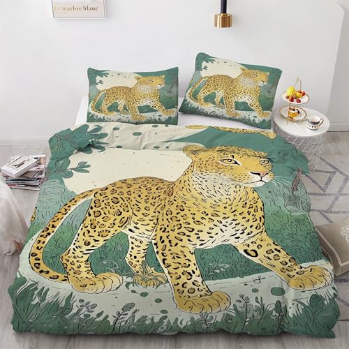 Linge de lit léopard 200x200 housse de couette 3 pièces microfibre