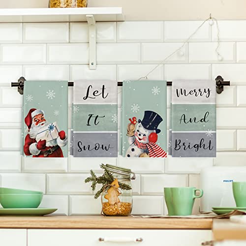 Whaline Christmas Kitchen Towel Snowman Santa Claus Snowflake Dish Towel 18 X 28 Inch Winter Holiday Let It Snow Merry Bright Hand Drying Towel Tea Towel For Cooking Baking, Set Of 4 #TOP5