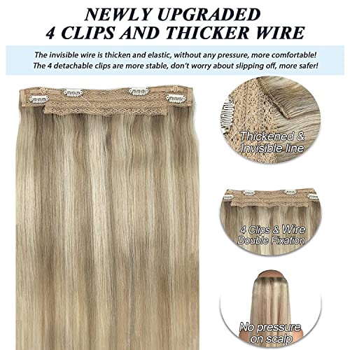 Goo Goo Ash Blonde Highlighted Platinum Blonde Wire Hair 18 Inch 95G Long Hairpiece Real Human Hair Extensions Straight, Miracle Wire #TOP2
