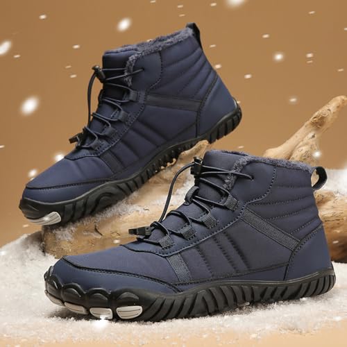 Image of Men's and Women's Barefoot Hiking Boots | Zero Drop Winter Snow Boots with Wide Toe Box | Slip-On Waterproof Ankle Booties | Minimalist Five-Finger Sneakers for Outdoor Hiking and Walking