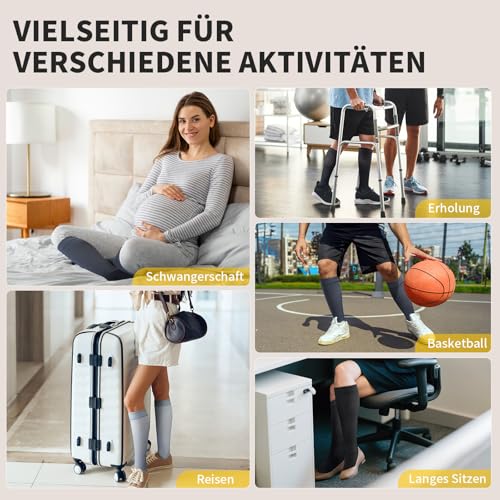 CAMBIVO Kompressionsstrümpfe Herren Damen 3 Paar (8-15 mmHg) – Kompressionssocken Kniehoch Stützstrümpfe für Sport, Reise & Alltag – Atmungsaktiv & Elastisch, Schwarz Grau