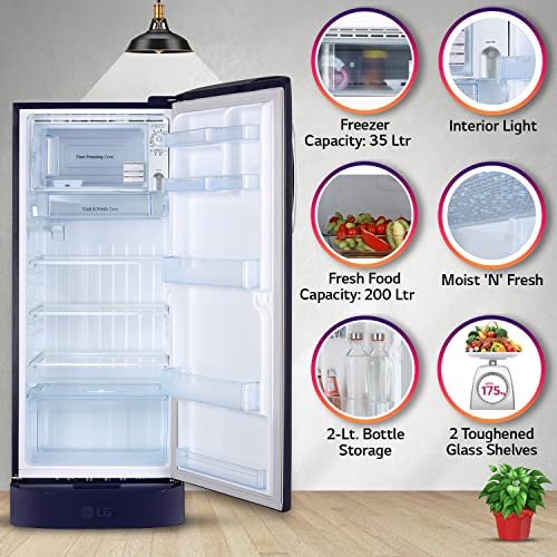 Image of LG 235 L 3 Star Direct-Cool Inverter Single Door Refrigerator Appliance (GL-D241ABQD, Blue Quartz, Base stand with drawer & Moist 'N' Fresh, 2022 Model)