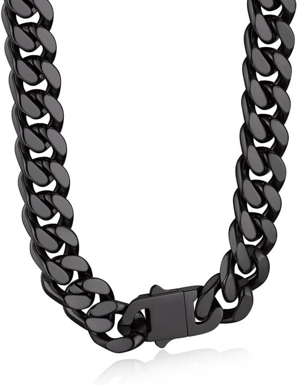 Bandmax Mens Stainless Steel Chain Necklaces 5/7/9/12 MM Chunky Miami Cuban Link Chain Necklace Bracelet Silver/Gold Plated/Black Chains for Men 18"-30"