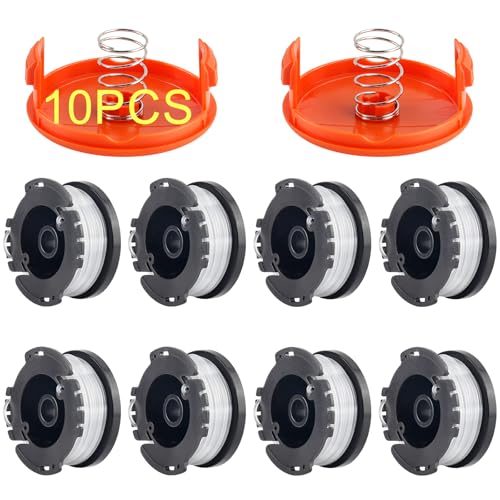 10 Pack Weed Eater String Compatible with Black+Decker, AF-100 0.065' Weed Wacker String Refill 240ft Automatic Feed String Trimmer Replacement Spool Line for Black&Decker(8 Spool+2 Cap+2 Spring)