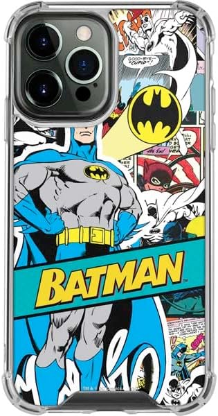 Skinit Clear Phone Case Compatible with iPhone 15 Pro Max - Officially Licensed DC Comics Batman Vintage Pose Collage Art Design
