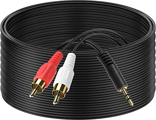 PASOW 3.5mm Stereo Male to 2RCA Male (Right and Left) RCA Audio Cable (50 Feet)