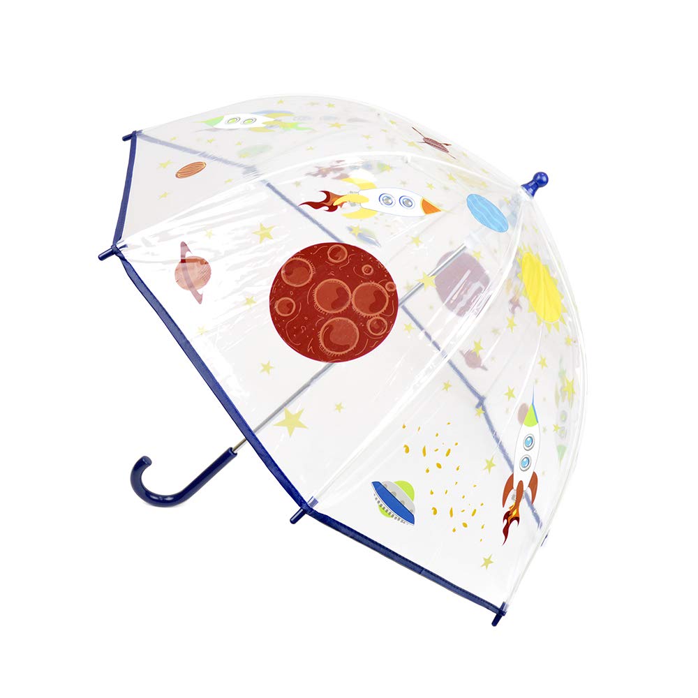 DrizzlesChildrens Clear Umbrella with Fun Designs Blue Rocket