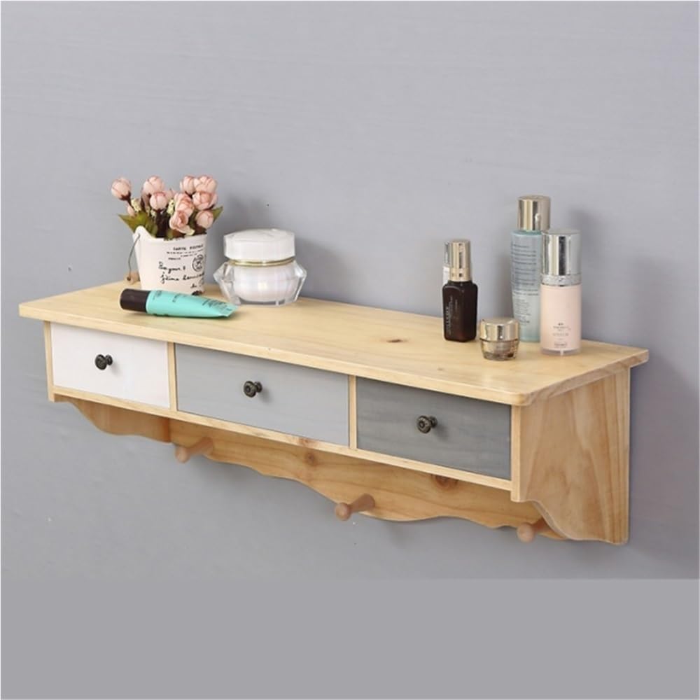 asdchZen Wall-Mounted Floating Vanity Table With Drawer-Stylish Makeup Desk For Dressing Room-Durable Brown Makeup Storage Solution-Perfect For Small Spaces,Natural