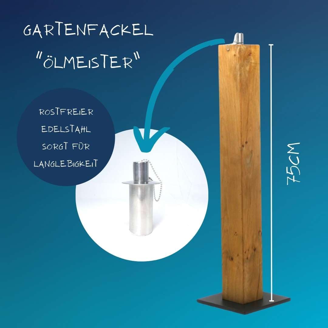 Feuersäule Gartenfackel Eichenbalken Holz Terrassenfackel Ölfackel Öllampe Gartenlicht Feuerbalken (75cm)