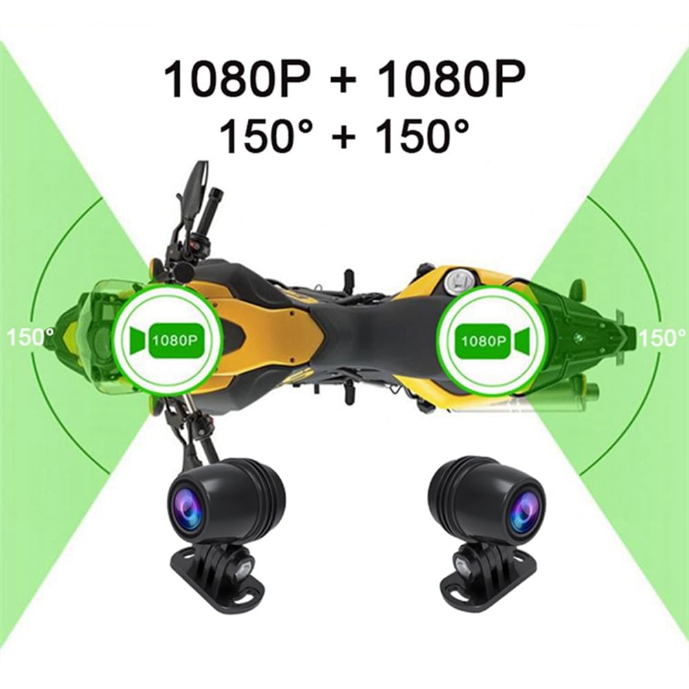 V9 Dashcam per Moto WiFi 1080P Fotocamera Anteriore Posteriore Videoregistratore per Moto Impermeabile con Monitor di Parcheggio Resistente B
