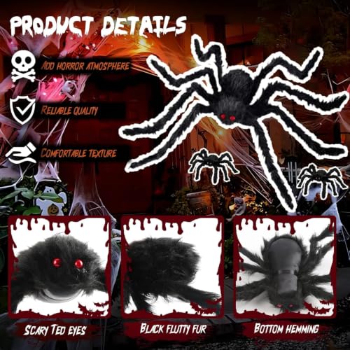 Image of Giant Spider 6.6 Ft + 0.98 Ft*2, Halloween Decorations 78 inch Fake Halloween Decor Spiders Large, Furry Spiders for Outdoor Indoor Yard Home Costumes Party House Decor, 3 Packs