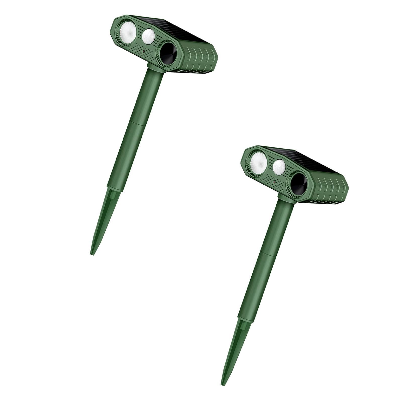 Solar Powered Bird Repellent Devices, Bird Scarers Waterproof Outdoor, Bird Repeller with Sound Light for Garden Yard, Farm Orchard Crop for Repelling Foxes Cats Dogs Squirrels，Green*2