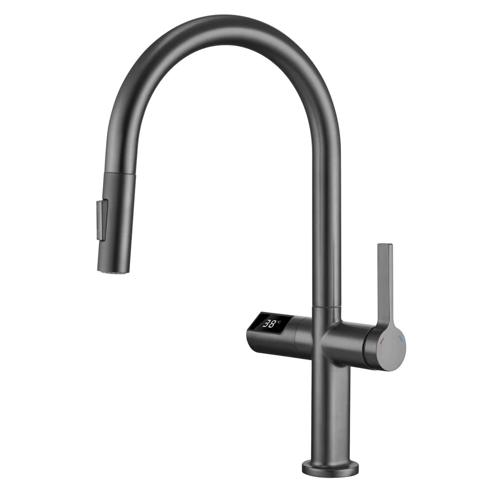 LCARYTouchless Kitchen Faucet Digital Display Kitchen Sink Faucet with Pull Down Sprayer Swivel Spout Single Handle Motion Sensor Activated Brass Kitchen Mixer Tap, Gun Grey