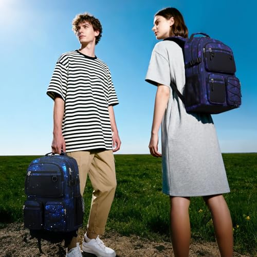 Image of Lohol Multi-Pocket Backpack for Travel College, Heavy Duty Big Bookbag with 15.6 inch Laptop Compartment (Black Blue Galaxy