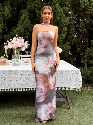 Image of HTZMO Women Elegant Summer Bodycon Maxi Dress Halter Neck Formal Wedding Guest Cocktail Party Long Dresses