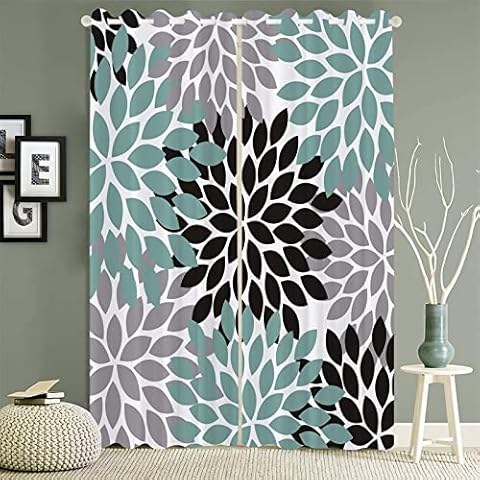 Blackout Curtains Window Treatment Curtain Multicolor Dahlia Pinnata Flower Customized Teal,Black,Grey - Thermal Insulated Room Curtains for Living Room, 2 Window Curtain Panels Cover