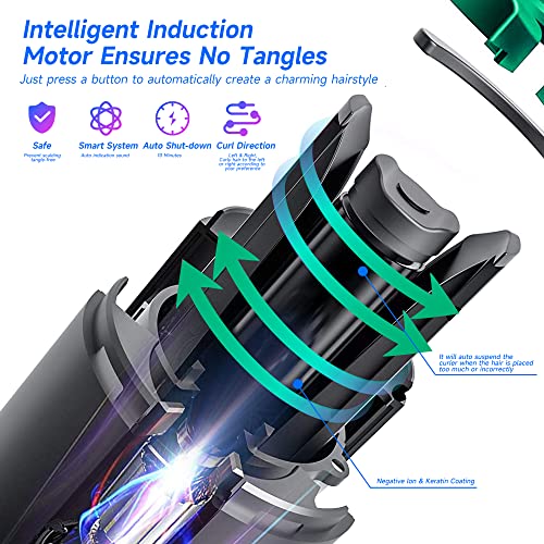 Upgraded Cordless Automatic Curling Iron,Ceramic Auto Hair Curler With Lcd Display Temps & Timers,Portable Usb Rechargeable Curling Iron Wand,Detangle & Scald-Free,Fast Heating For Hair Styling(Green) #TOP1