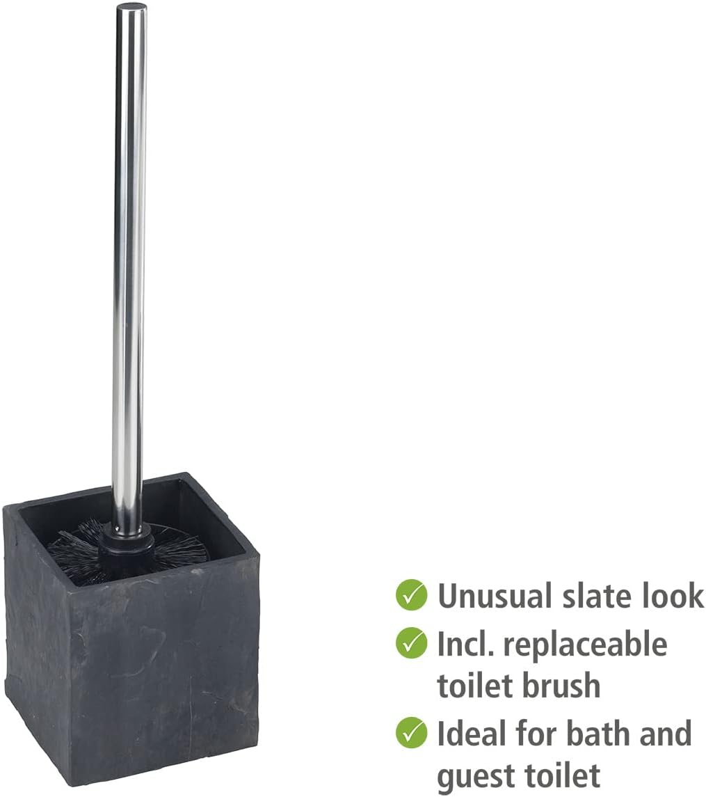 WENKO 17923100 Toilet brush Slate Rock - stone-look, Polyresin, 4 x 15 x 4 inch, Anthracite