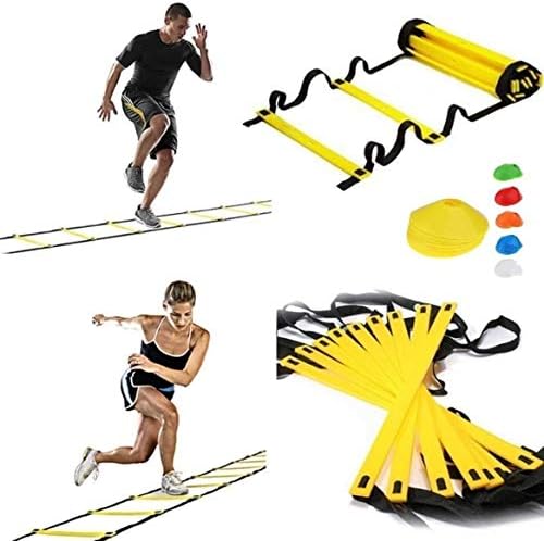 Agility Ladder Speed Training Set: 16 Rung 8M Soccer Training Equipment for Kids with 12 Cones, Carrying Bag for Football Exercise Sports Footwork Training (Large)