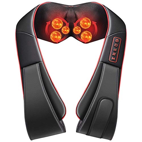 Handsfree Shiatsu Neck Shoulder Massager ELLESYE Electric Back Massage with Heat Vibration Deep Kneading Tissue Massage for Muscles Pain Soreness Relief in Office and Home