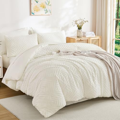 Image of Andency Super King Plus Comforter Set Ivory - 7 Pieces Bed in a Bag Oversized King Bedding Sets, Boho Tufted Lightweight Fluffy Bed Set with Comforter, Sheets, Pillowcases & Shams