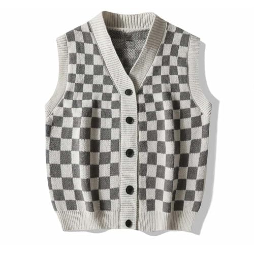 Men's Classic Argyle Knit Button Vest Casual V-Neck Plaid Sleeveless Cardigan Sweater4