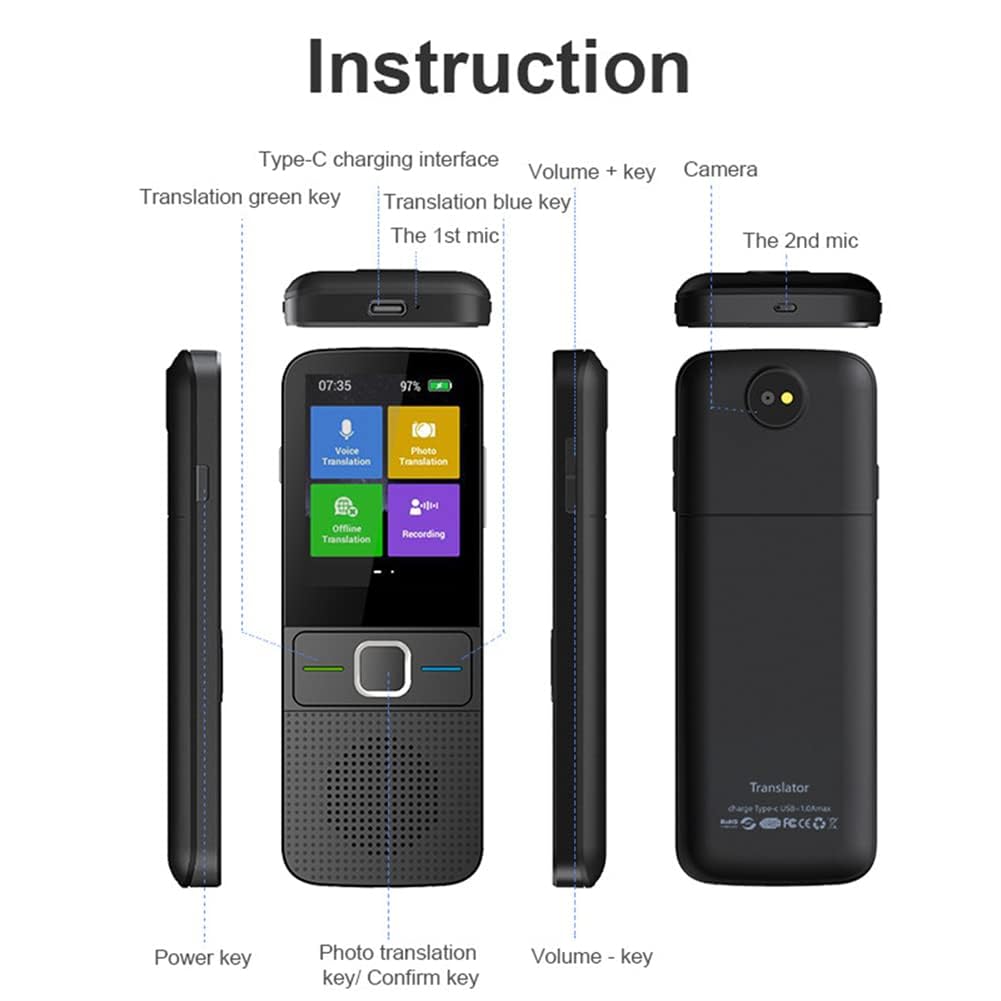 Garvee Traductor De Voz Inteligente 137 Idiomas – Traducción Instantánea Bidireccional, Voz y Foto – WiFi y Modo Sin Conexión – Dispositivo Portátil para Viajes, Aprendizaje, Oficina – Negro