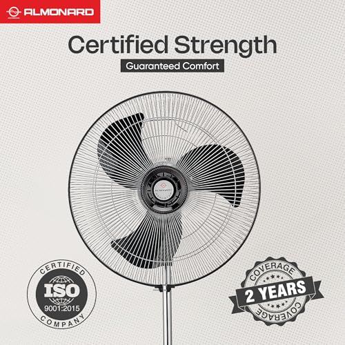 Image of Almonard AEROSTAR Pedestal Fan, High-Performance Motor with Overheat Protection, Aerodynamic Blades, 100% Copper Winding, Adjustable Height, 3-Speed Control & 2-Year Warranty