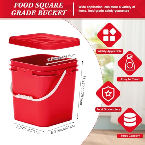 Image of Mumufy 5 Pcs 3.5 Gallon Square Food Grade Bucket with Lid Square Bucket Pail Plastic Handles for Long Term Food Storage, Camping, Fishing, Home Organization Easy Stack and Store (Red)