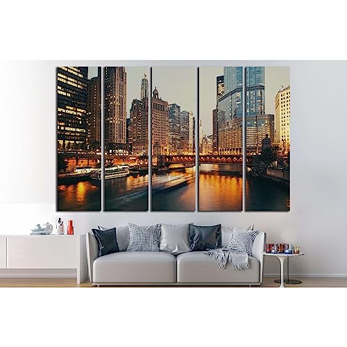 Cuadro de Chicago para pared sobre lienzo políptico de 5 paneles ZELLART
