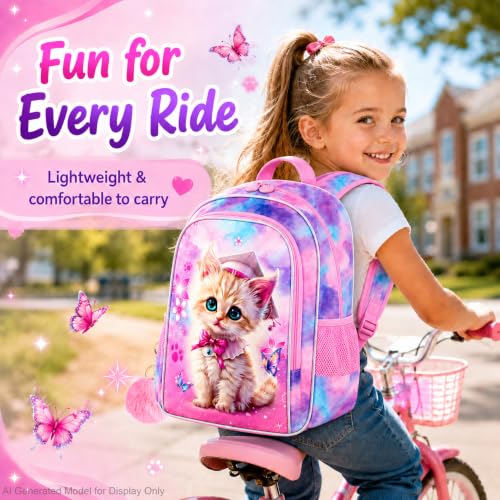 Image of AGSDON 3PCS Backpacks for Girls, 16 inch Elementary Kids Cute Cat Backpack Preschool School Bookbags and Lunch Box