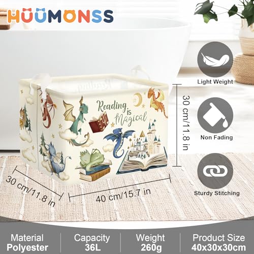 Image of Dinosaur Laundry Hamper Large Storage Basket Cartoon Dino Collapsible Parents Organizer Kids Toy Clothes Bins for Bedroom, Bathroom, Magic Books, 36L