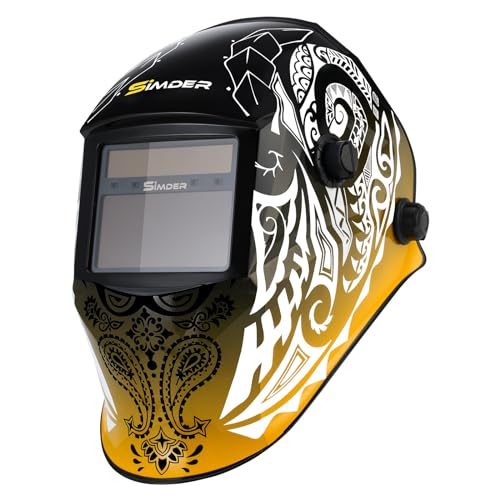 SSIMDER Welding Helmet Auto Darkening True Color, 1/1/1/2 Optical Clarity Solar Powered Welding Hood, Wide Shade 4/9-13 for TIG/MIG ARC Welder/Cutter/Grinding -ZDTK-500L