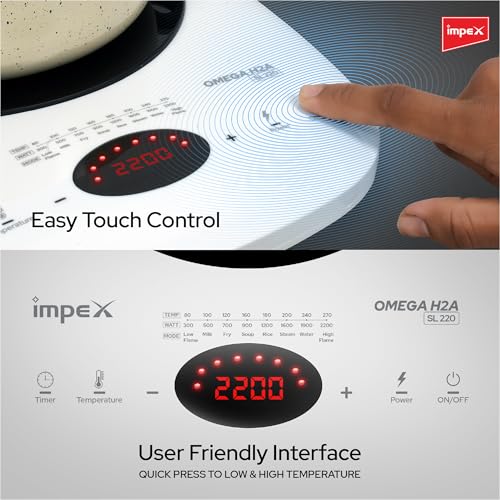 Image of Impex 2200 Watt Induction Cooktop With Full Touch Control | 4 hours Timer Function | Crystalline glass top | Overheat Protection & Auto Turn-Off | 2 Year Warranty | OMEGA H2A SL220 WHITE