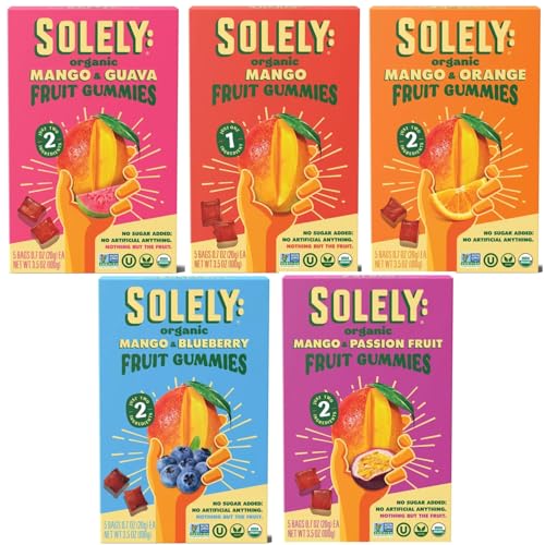 SOLELY Organic Fruit Gummies Variety Pack, Mango, Mango & Orange, Mango & Guaba, Mango & Passion...