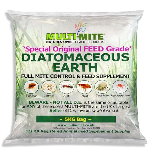 Multi-Mite 5KG DIATOMACEOUS EARTH Feed Grade DE Special Grade - 100% Natural - Red Mite Fleas & All Animal Lice Control Powder
