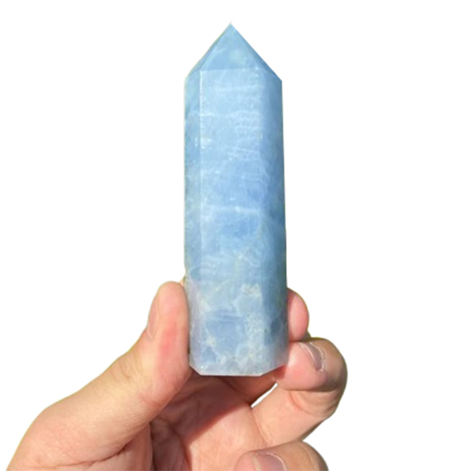PKNVKZIDK Blue Celestite Stone Tower Obelisk Crystal Wand 6 Faceted Single Column for Home Decoration,9~10cm
