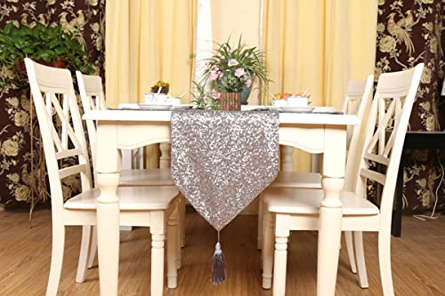 Chemin de Table Gris 33x180 cm en Polyester à Paillettes WXKAGF - 5