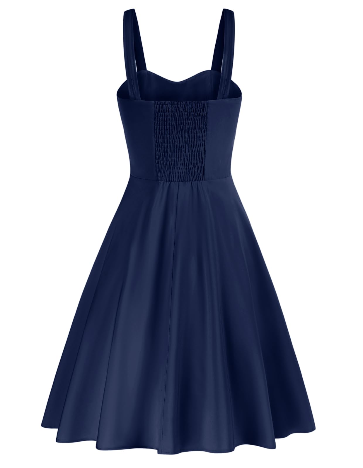 Belle Poque Women's Vintage Sleeveless Solid Floral Ruched Summer Cute A-Line Flowy Swing Midi Dress: Medium Blue