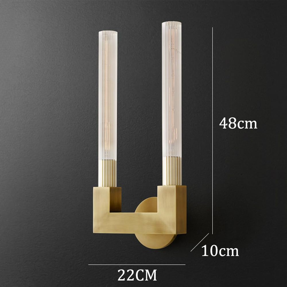 ISCBAFYX Barra luminosa da parete lineare a 2 luci della metà del secolo per la camera da letto Lampada da parete per bagno in vetro a tubo lungo dorato sopra lo specchio Lampada da parete industriale