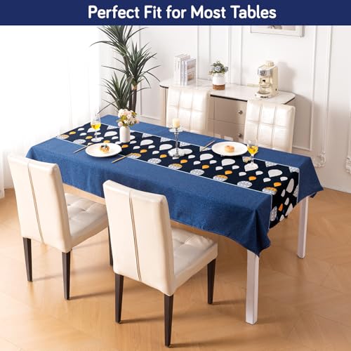 Image of HOKIPO Modern Grace Table Cloth for 4 Seater, 55x71 in, Navy Drops