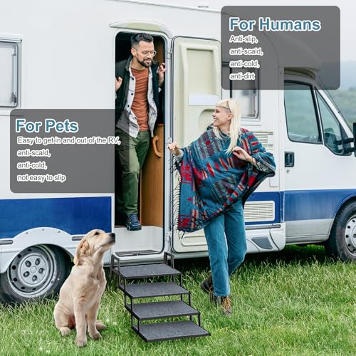 Image of HOMEE RV Step Covers 4 Packs,RV Stair Cover 24 inchx 7.5 inch,RV Camper Step Covers with Self Adhesive for RV Ladders Trailers Truck Campers Steps Treads,Non-Slip Outdoor RV Step Carpet