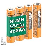 CIEEDE HHR-65AAABU NI-MH AAA Rechargeable Battery for Panasonic 1.2V 630mah 4Pack NiMH AAA Batteries for Panasonic Cordless Phones, Electronics, Remote Controls