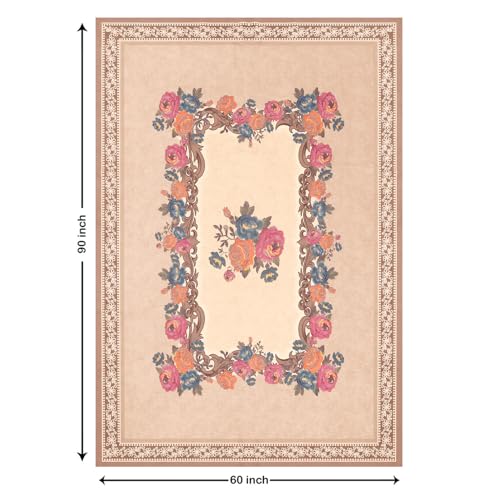 Image of Cloth Fusion Velvet Floral Dining Table Cloth 6 Seater, Dining Table Cover with Elegant Floral Pattern for Dining Room (60x90 Inch, Peach)